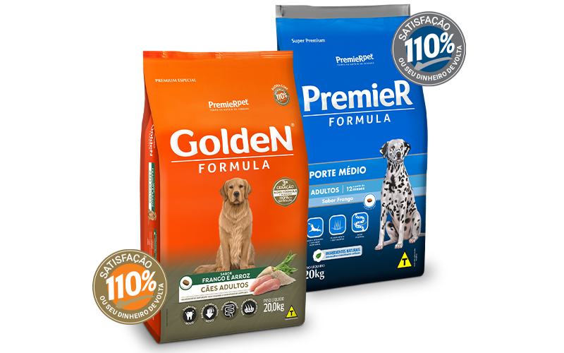 Golden Formula Cães adultos sabor frango e arroz e Premier Formula cães adultos Porte médio sabor frango
